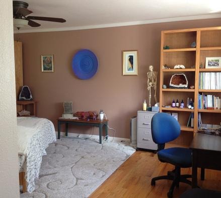Warm modern bedroom and workspace interior